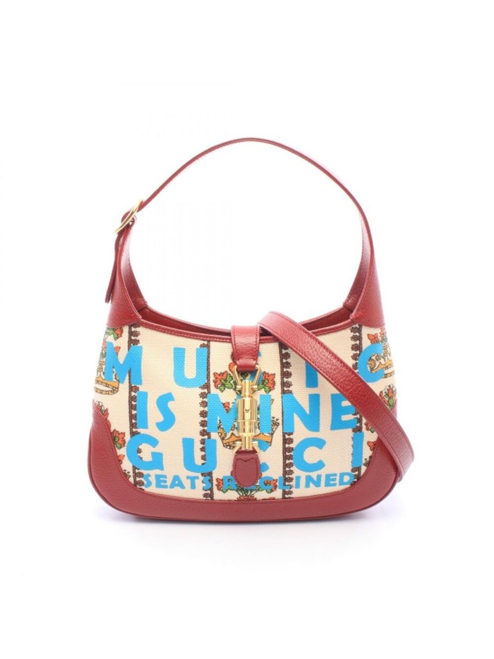 Gucci Shoulder Bag New Jackie Crown Ivory Red Multi Canvas Leather